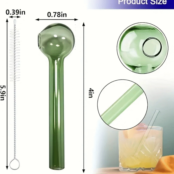 8 high borosilicate glass heat-resistant straws, 4-inch length with glass ball tips, designed for smoking use. - Image 6